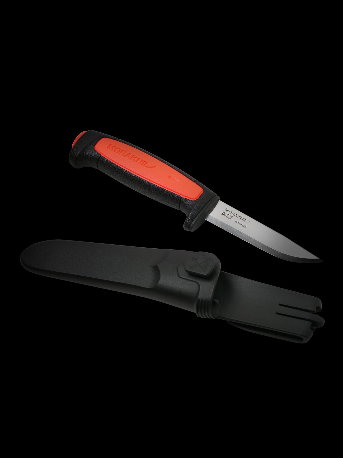 Mora 547 Stainless Blade Knife with Black and Orange Synthetic Handle