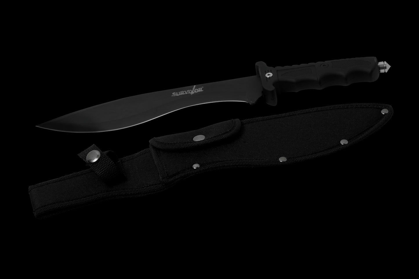Survivor HK-717 Outdoor Fixed Blade Knife, Black Bowie Blade, Black Handle, 15-Inch Overall